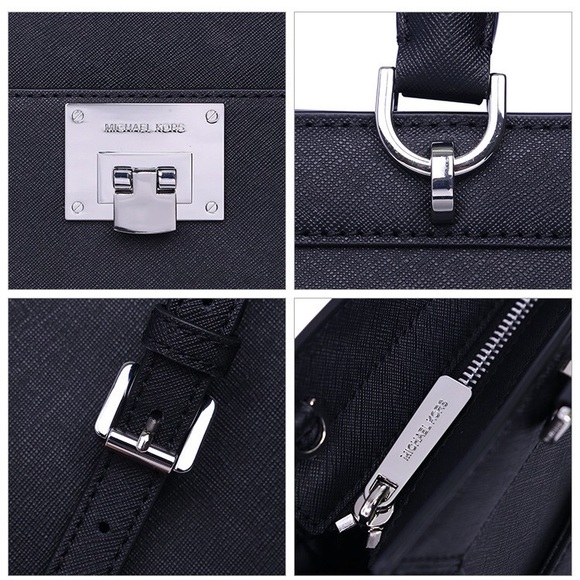 NWT BLACK AND SILVER MICHAEL KORS TINA MD SATCHEL - Picture 2 of 7